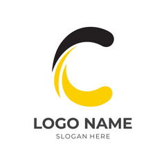 letter C logo template with flat black and yellow color style