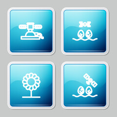 Set line Automatic irrigation sprinklers, Smart farm with drone, Flower and icon. Vector.