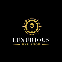 luxury wine shop and liquor store design logo in glossy gold