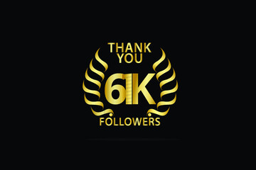 Fototapeta premium 61K, 61.000 Followers celebration logotype. anniversary logo with golden and Spark light white color isolated on back background for social media - Vector