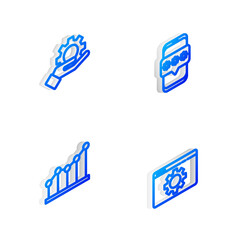 Set Isometric line Mobile and password, Hand settings gear, Pie chart infographic and Browser icon. Vector.