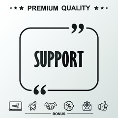 Support icon. Text inside quote symbol