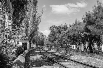 Fototapeta premium The railroad in Feodosia, Crimea.