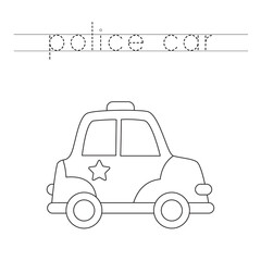 Tracing letters with cartoon police car. Writing practice.
