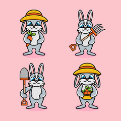 Cute rabbit gardening illustration