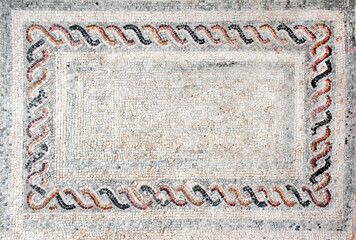 Horizontal ancient byzantine natural stone tile mosaics with geometrical frame