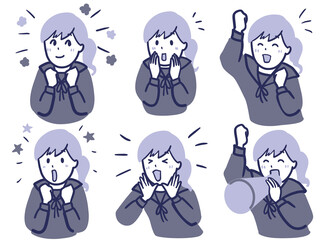 制服で応援する女子学生のイラスト