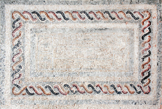 Horizontal ancient byzantine natural stone tile mosaics with geometrical frame