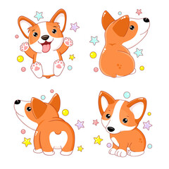 Set of kawaii welsh corgi puppy
