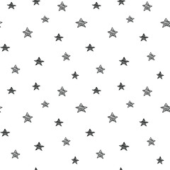 Star seamless pattern, black and white hand-drawn astral doodle digital paper, abstract stars repeating background, the monochrome stellar vector wallpaper, cute starry decorative element