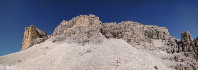 Dolomite "Tofana montains" seen from the via ferrata to "ferrata guiseppe olivieri" near Cortina d'Ampezzo, Italy