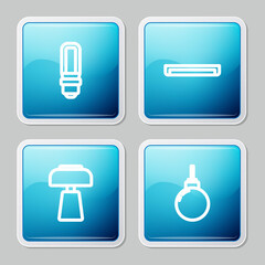 Set line LED light bulb, Fluorescent lamp, Table and Lamp hanging icon. Vector.