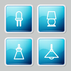 Set line Light emitting diode, Table lamp, Lamp hanging and icon. Vector.