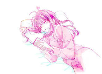 スマホを見てにやける女の子