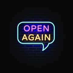 Fototapeta premium Open again neon sign vector