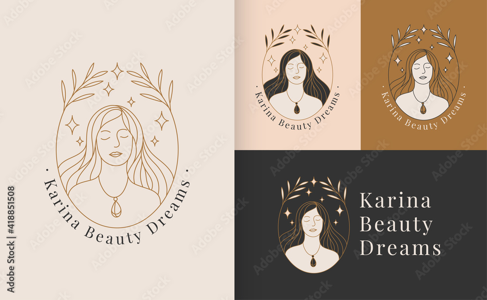 Wall mural woman beauty face logo linear style