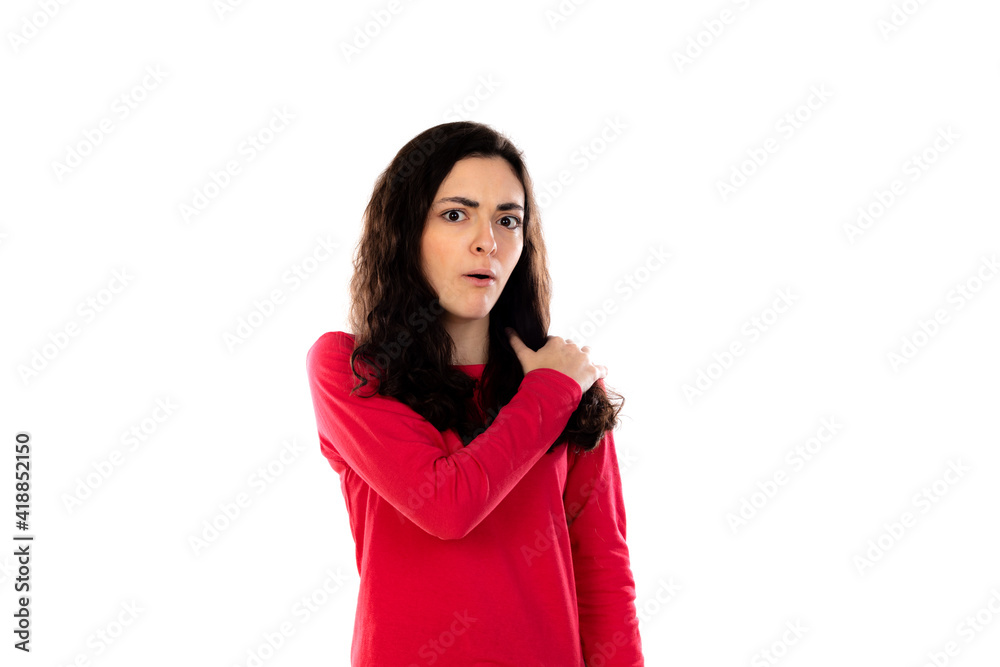 Wall mural Adorable teenage girl with red sweater