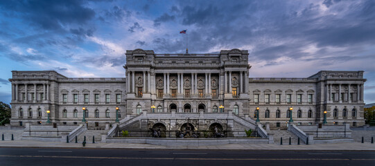 The Library of Congress Thomas Jefferson building the front view with stairs.