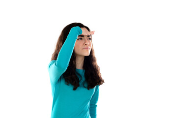 Adorable teenage girl with blue sweater