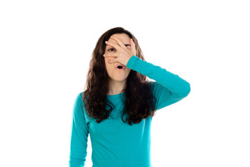 Fototapeta premium Adorable teenage girl with blue sweater