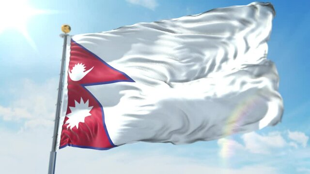 4k 3D Illustration of the waving flag on a pole of country Nepal