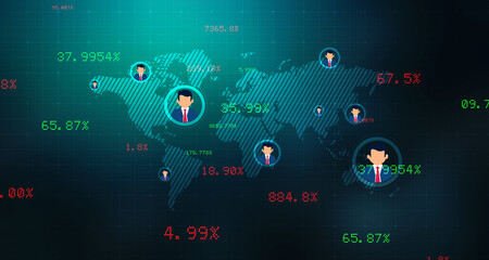 Global structure networking and data exchanges customer connection on world map dark background