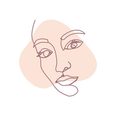 One line face. Minimalist continuous linear sketch woman face. Female portrait black white artwork outline vector hand drawn illustration. 
