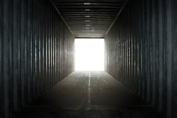 Empty Inside Blank Cargo Container Truck. Abstract Dark Space 
Background.