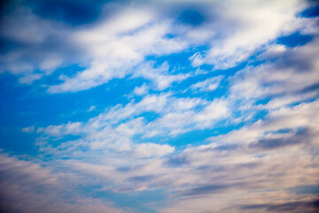 Spring March sky with white fluffy clouds Ukraine