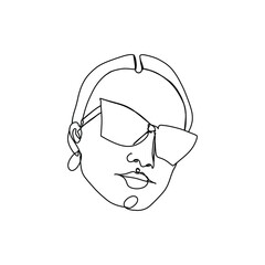 Continuous line drawing of Portrait of a Beautiful Woman's face. The Concept of Skin Beauty Care for young female models.