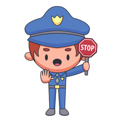 policeman cartoon doodle hand drawn concept vector kawaii illustration