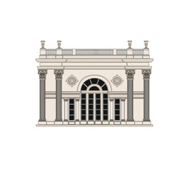 ANCIENT CLASSIC STYLE BUILDING DRAWING WITH ROMAN AND GOTHIC COLUMNS