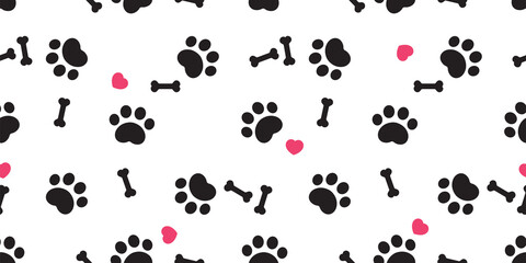 dog paw seamless pattern bone heart valentine french bulldog puppy vector pet cartoon repeat wallpaper tile background scarf isolate illustration doodle design