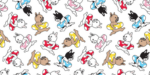 dog seamless pattern french bulldog vector swimming pool ring cartoon tile background beach ocean summer repeat wallpaper scarf isolated doodle illustration polka dot design