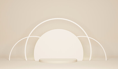 Minimal scene with podium display and abstract background. Pastel coral and beige colors scene. Trendy 3d render for social media banners, promotion, cosmetic product presentation background 