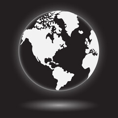 Glowing globe on black background. Isolated object, space background. Creeping globe with the world map.