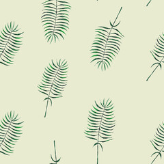 watercolor seamless pattern with green leaves on a white background