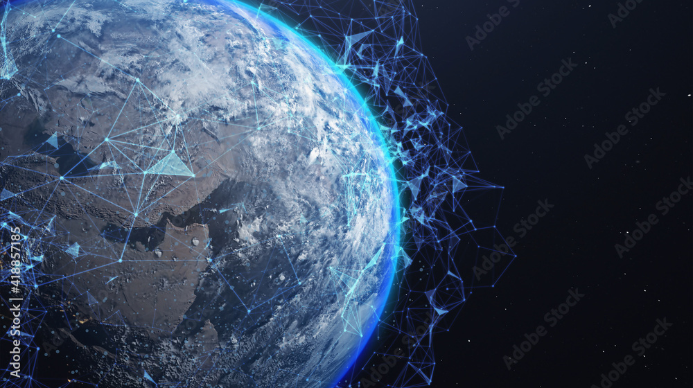 Wall mural a networking concept. global digital connections. elements of this image furnished by nasa. 3d illus