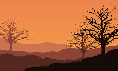 Stunning color of the twilight sky with stunning natural scenery. Vector illustration