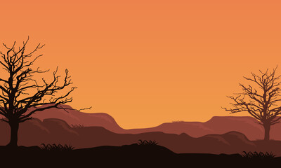 Beautiful evening atmosphere in the countryside with nice natural scenery. Vector illustration