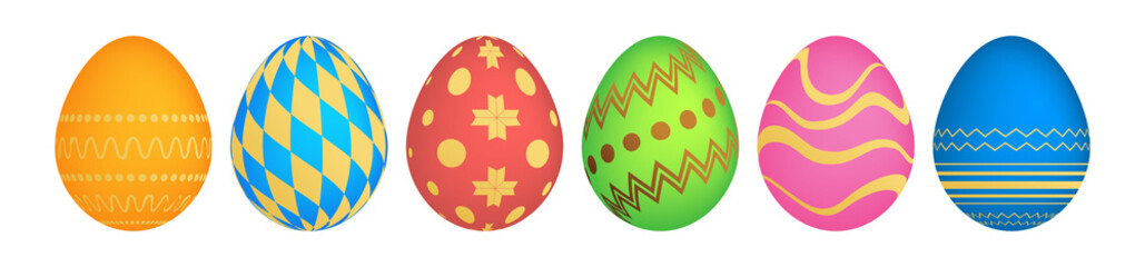 Set of six colorful Easter eggs