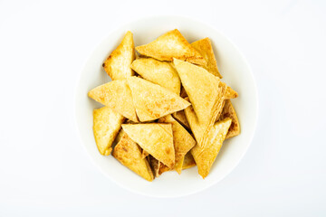 A plate of golden fried dried tofu