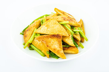 A dish of dried tofu with celery