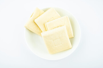 Teochew dried tofu on white background