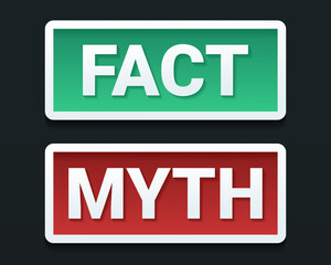 Facts myths button sign. True or false fact badges. Isolated on dark background. Illustration vector