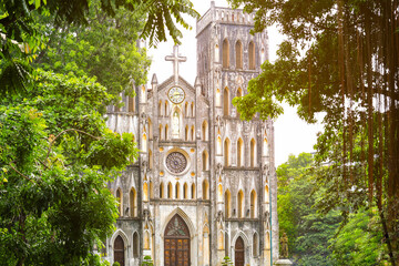 View of St.Joseph's Cathedral church in Hanoi the capital city of Vietnam - obrazy, fototapety, plakaty