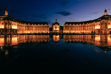 Fototapeta na wymiar Reflection of Place De La Bourse in Bordeaux, France. A Unesco World Heritage