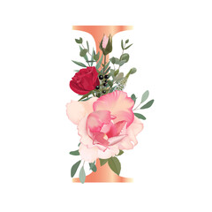 Floral Alphabet. Set letter with botanical bouquet. Wedding invitations, greeting card, birthday, logo, poster other ideas. Vector illustration.