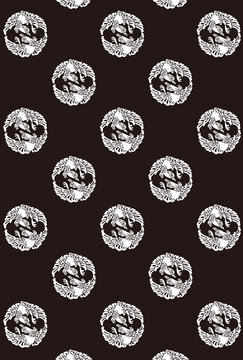 平安有職文様_鴛鴦丸（えんおうのまる）_壁紙・白黒