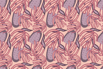 Ethnic boho seamless pattern with tropical leaves and arch. Vector illustration in a fashionable style and muted pleasant colors.